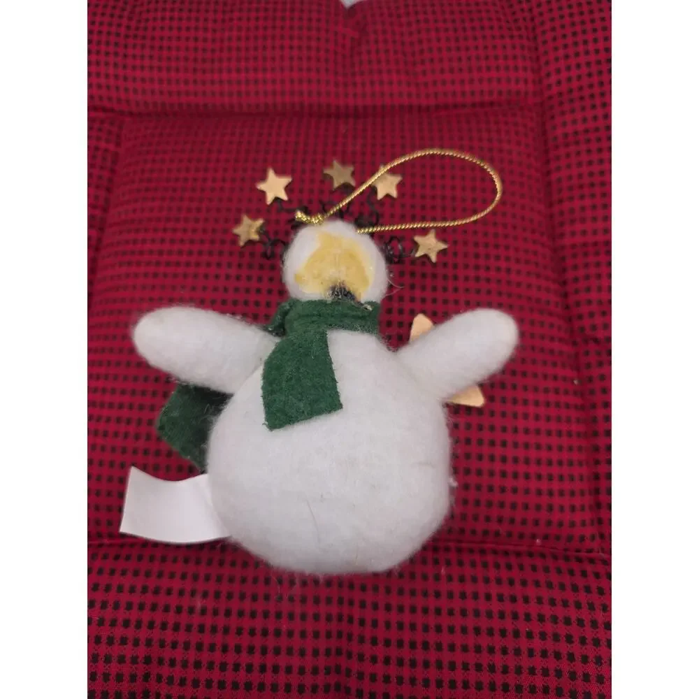 Vintage Regal Industries Plush Snowman Christmas Ornament Metal Halo Stars Tag